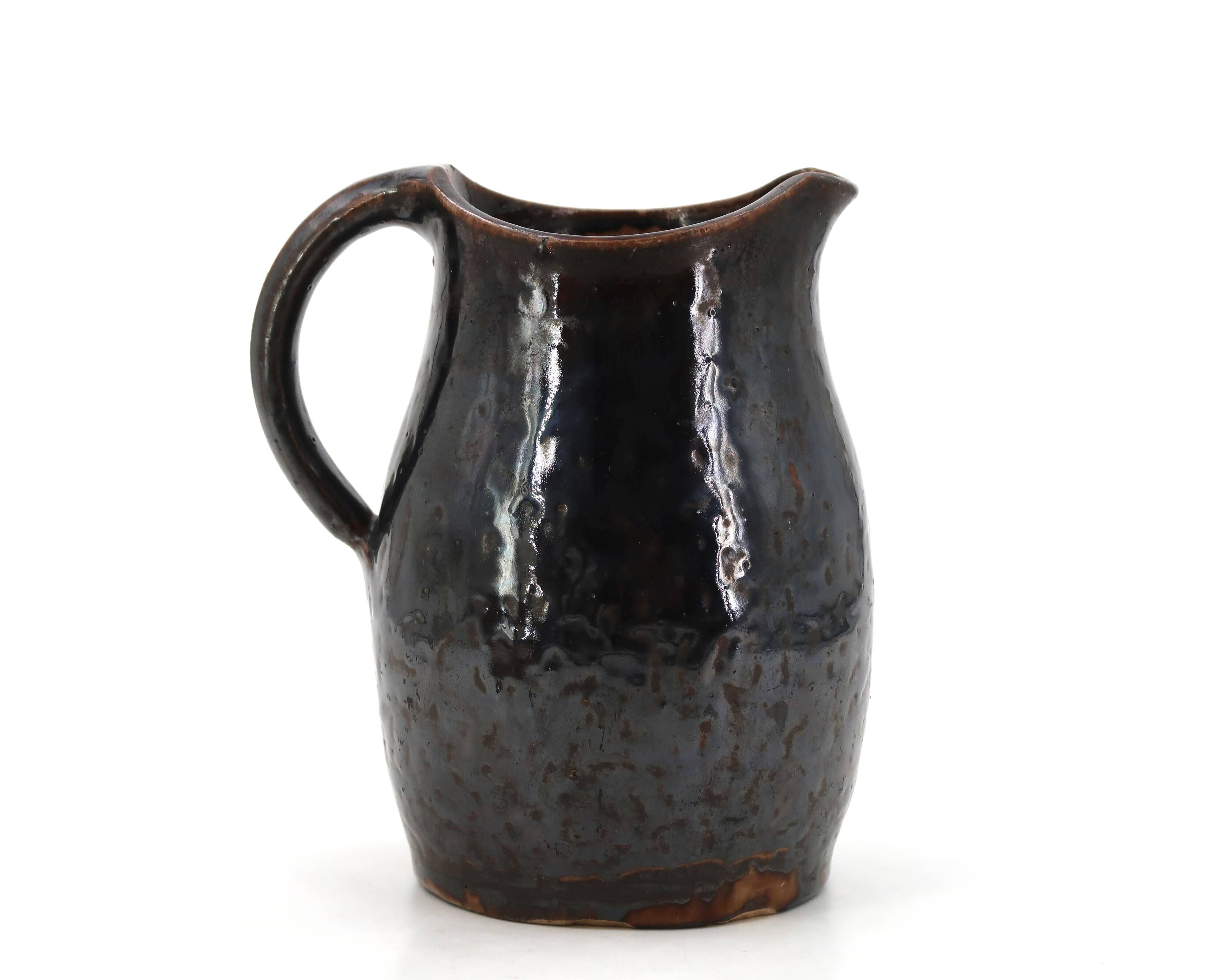 Black stoneware pitcher by Jean Talbot, La Borne ceramics from the 1940s.