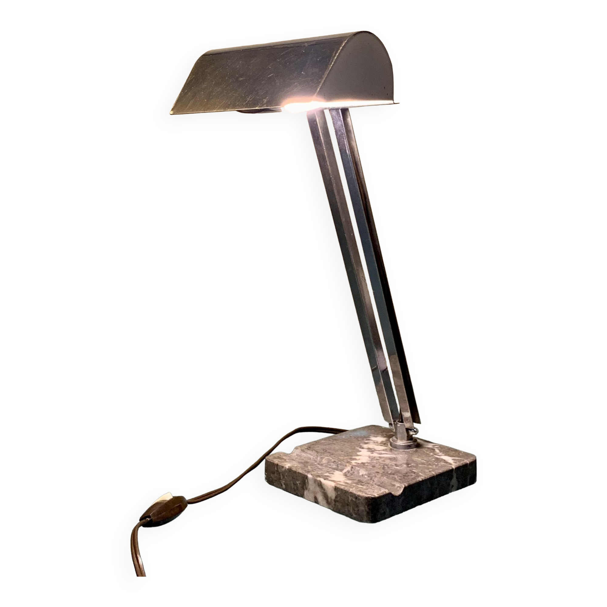 Art deco chrome and marble desk or bedside lamp