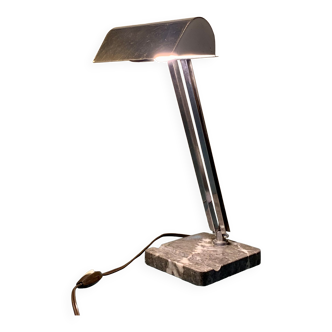 Art deco chrome and marble desk or bedside lamp
