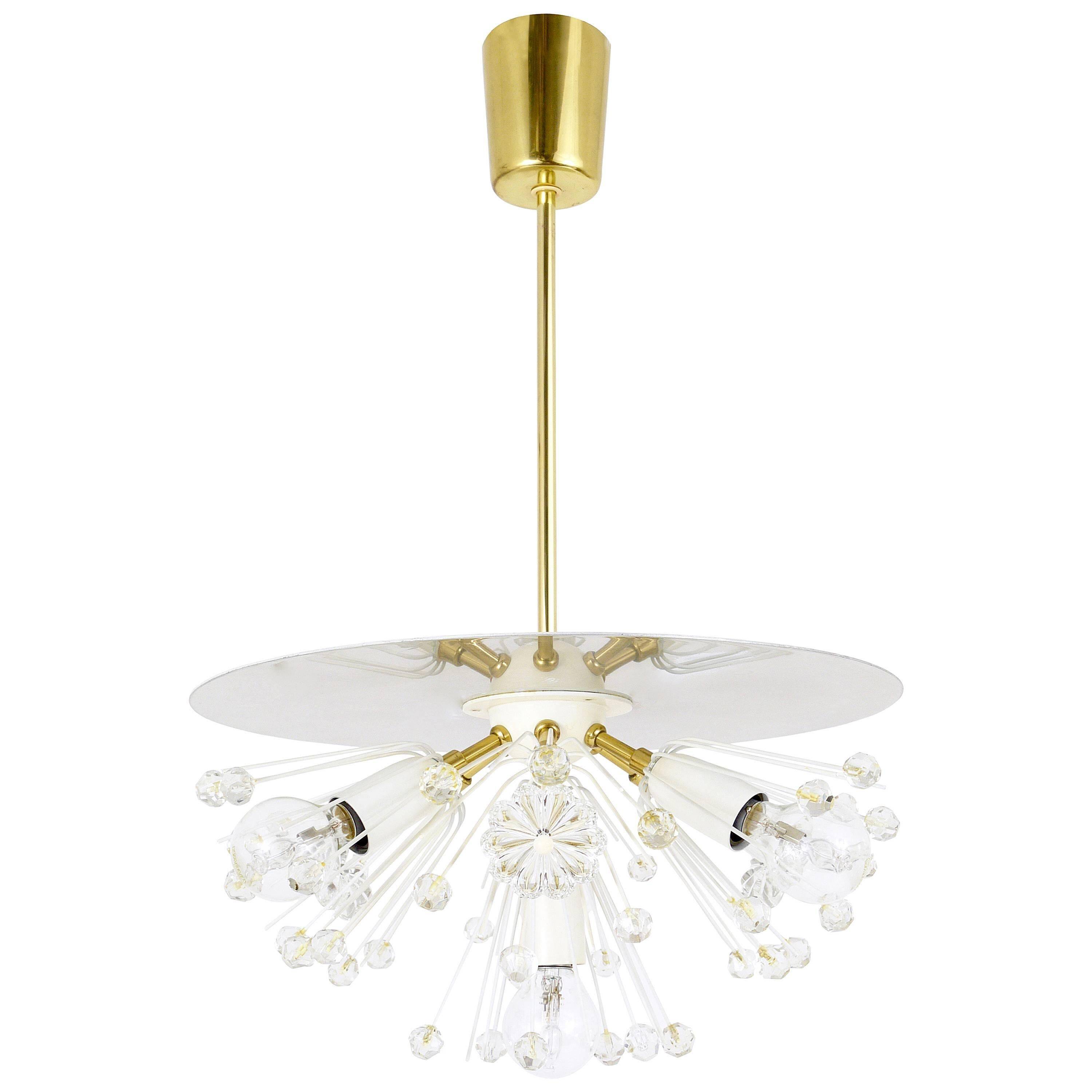 Emil Stejnar Lustre Blowball en Laiton et Cristal, Rupert Nikoll, Autriche, Années 1950
