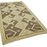 1970s handwoven distressed anatolian beige carpet 140 cm x 250 cm