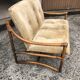 2-seater rattan sofa with vintage velvet cushions from the 70s