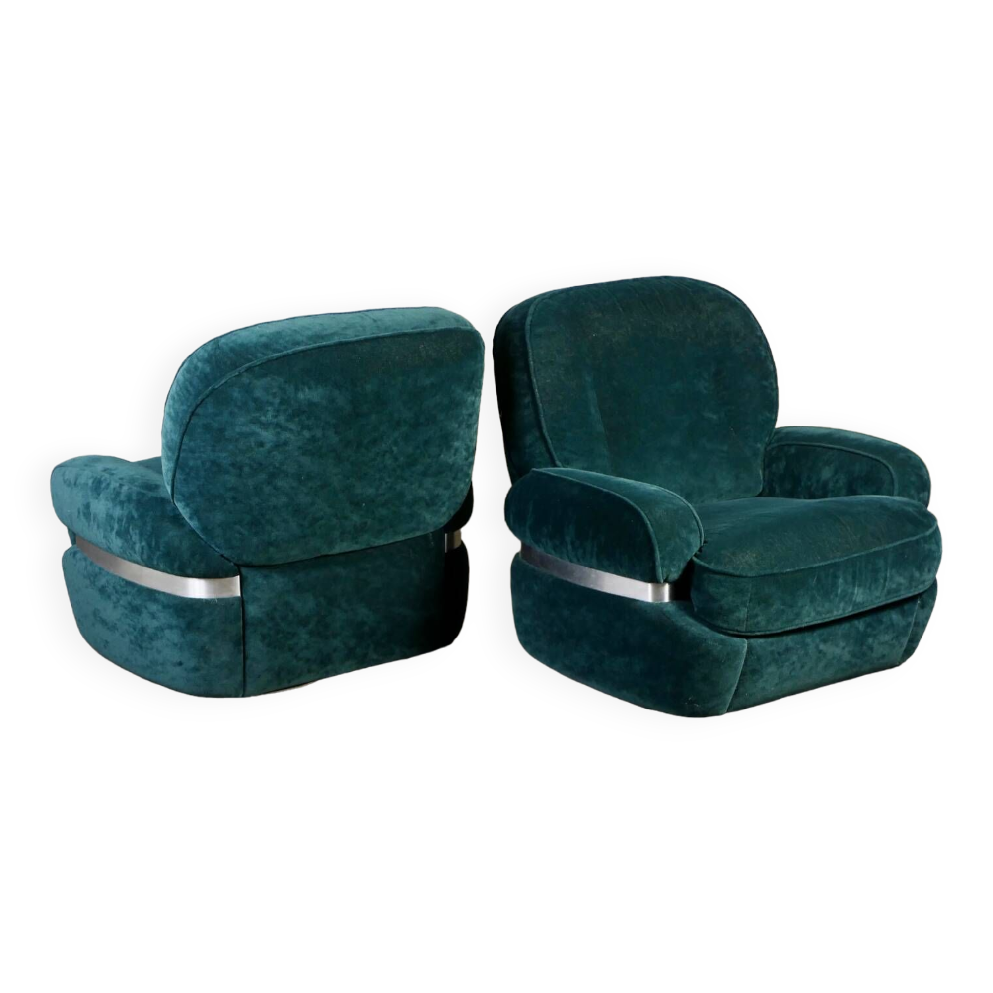 Pair of Beka armchairs in green velvet