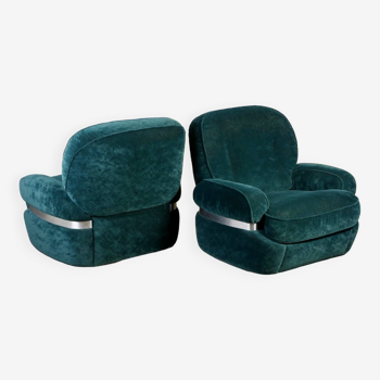 Paire de fauteuils Beka en velours vert