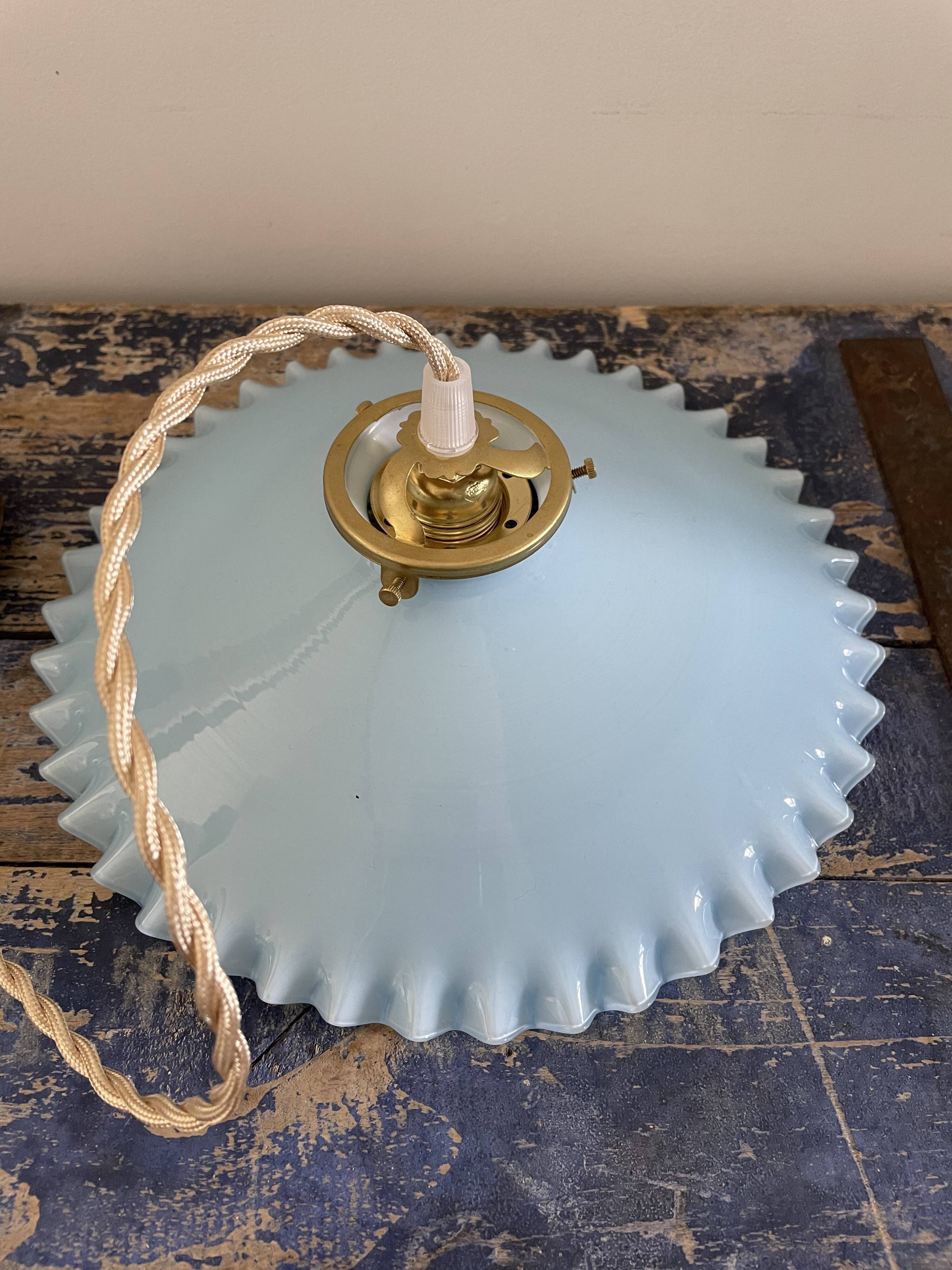 Vintage suspension lamp in blue opaline electrified to nine