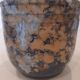 Earthenware pot cover, blue, fawn, grey décor.