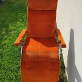 Transat Lafuma Starlax in steel tubes - orange velvet - 70s