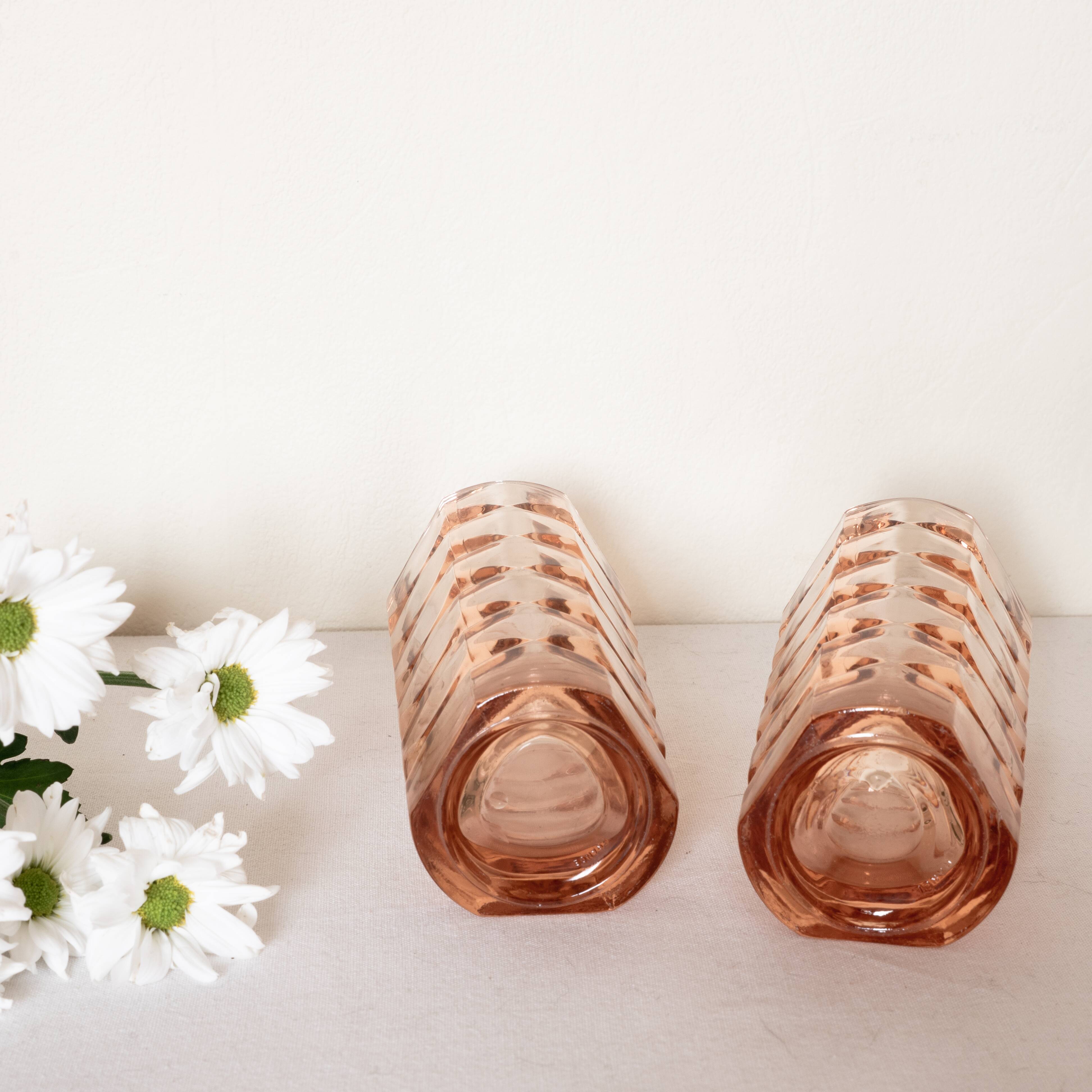 Pair of antique pink glass vases