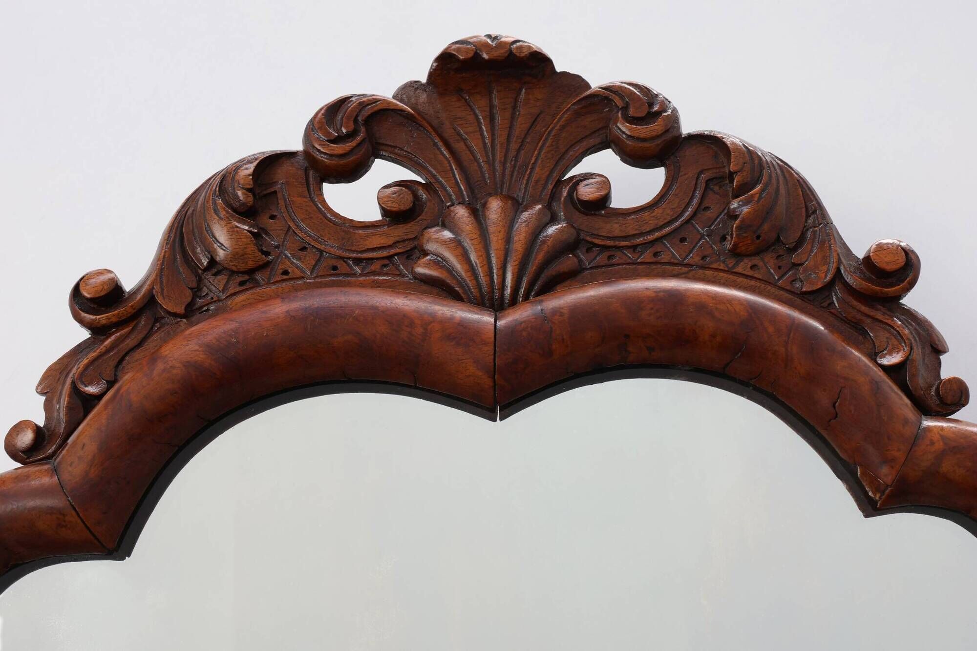 Louis XV style scalloped root veneer mirror, France late 19th century