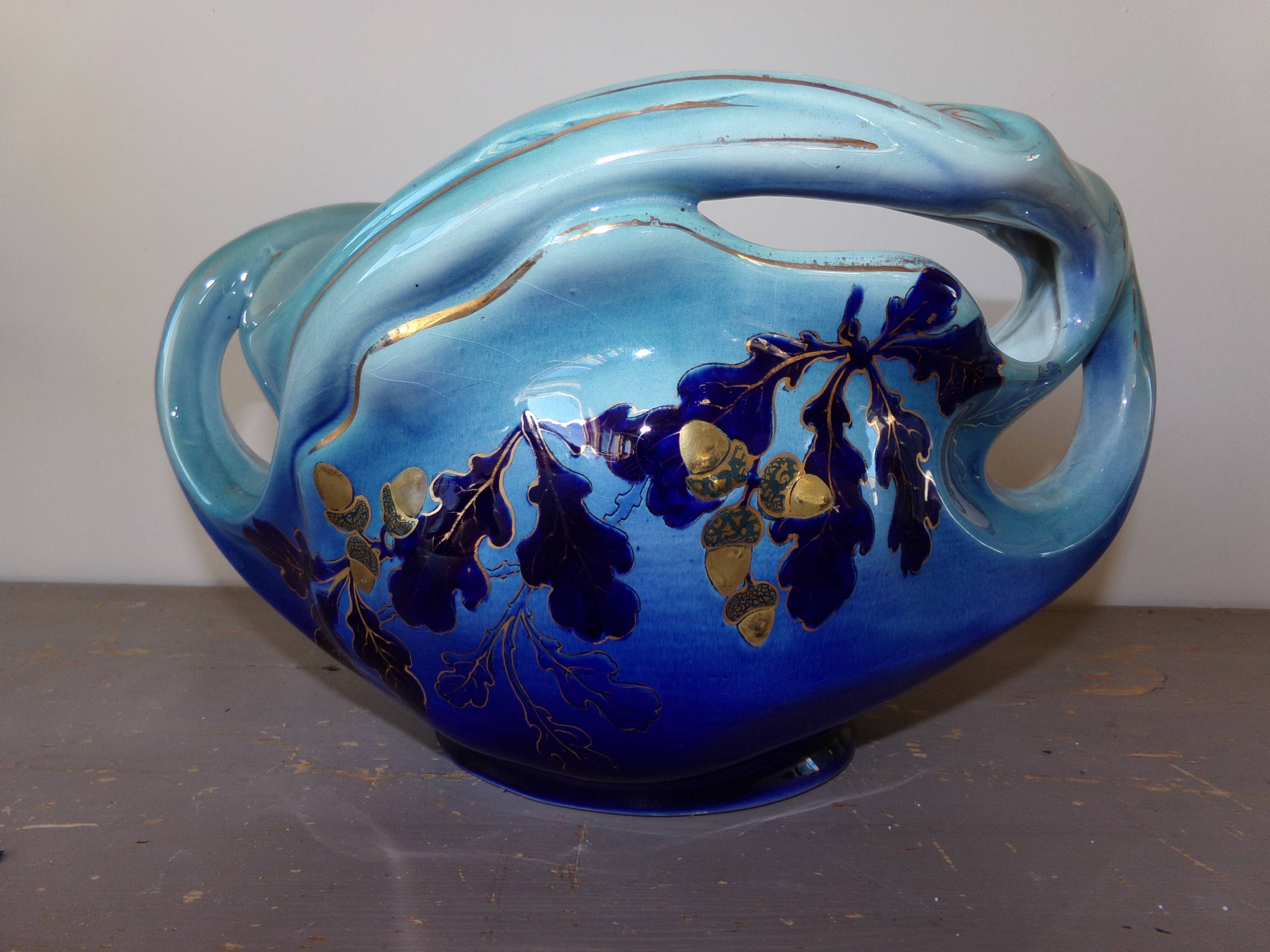 Earthenware pot cover from luneville, keller and guérin year 1920 - art nouveau