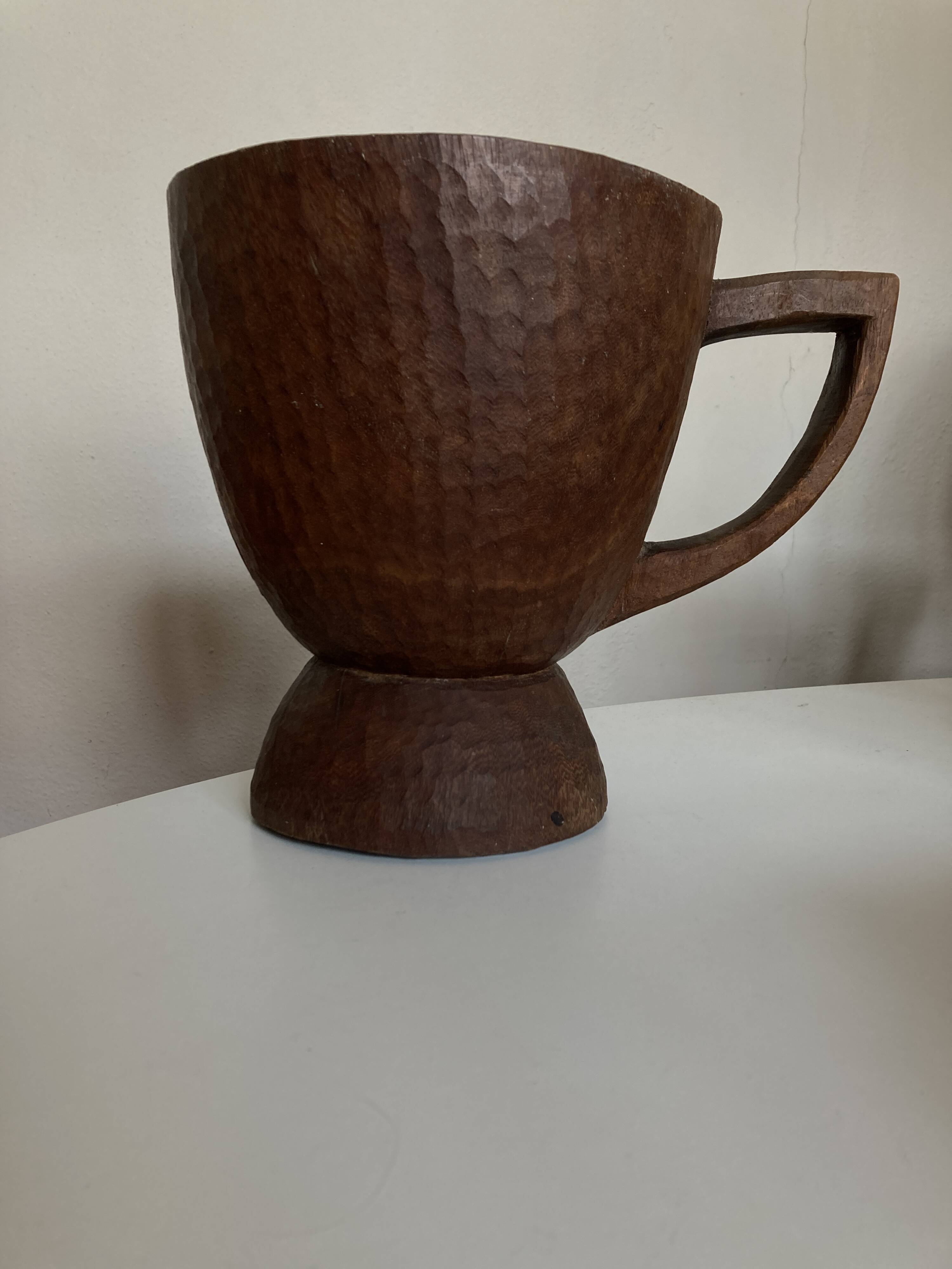 Midcentury Cubist XXXL Cup in West African Monoxyl Wood