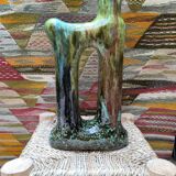 Tamegroute ceramic sculpture with central hole - Handmade unique green Tamegroute pot -