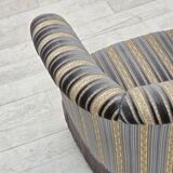 1960s, Danish lounge chair, blue/beige furniture velour, beech wood legs.