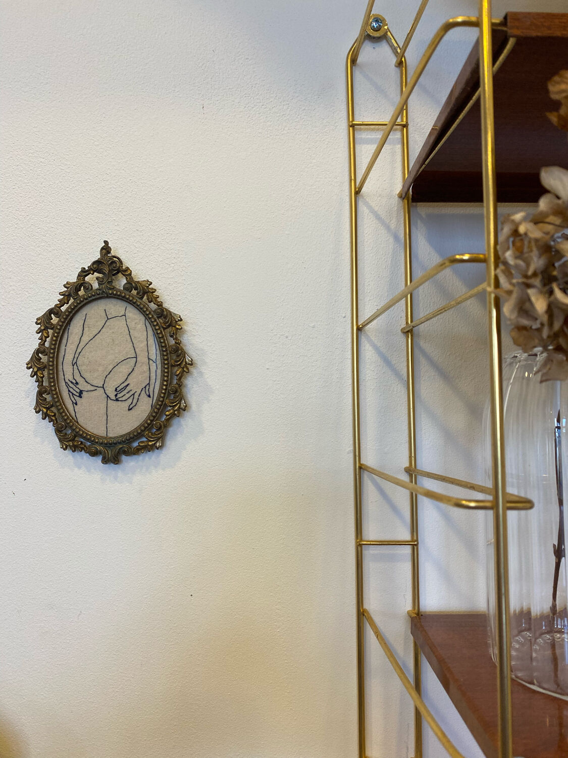 Broderie Crewel Vintage : Plante De Prière Encadrée - Fait Main, Cadre Bois