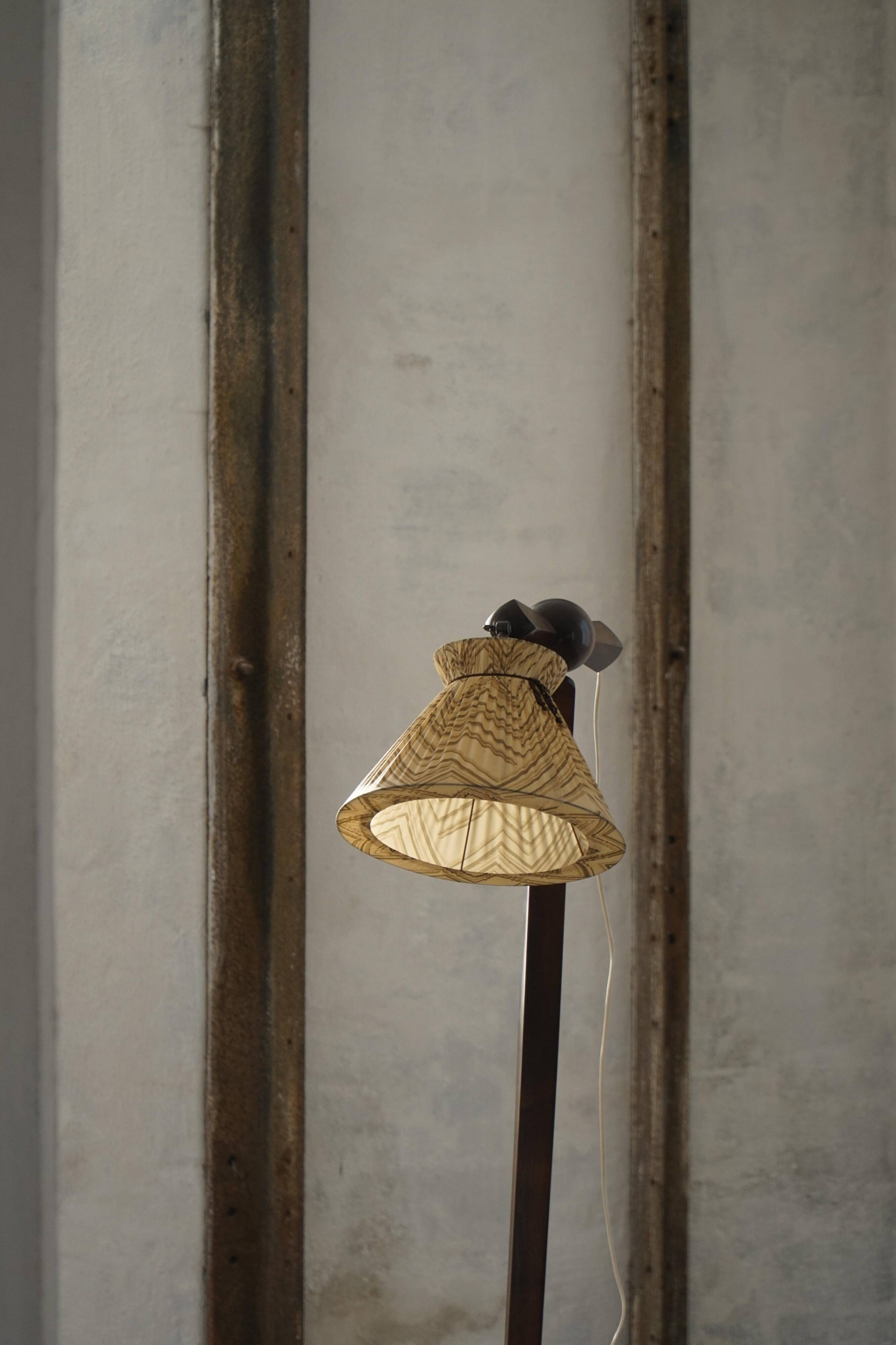 Scandinavian Funkis floor lamp with original shade, Denmark, Art Deco, 1930s