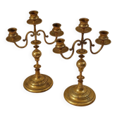 Pair of chiselled brass candelabra. Swedish craftsmanship, 20th century.