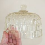 Butter or cheese bell in molded glass and wooden tray