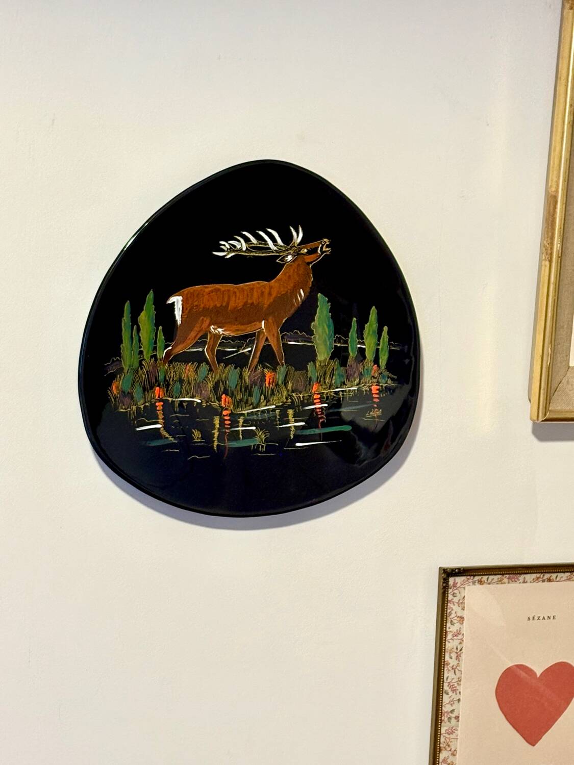 Vintage mid-century decorative plate Longwy Le Cerf