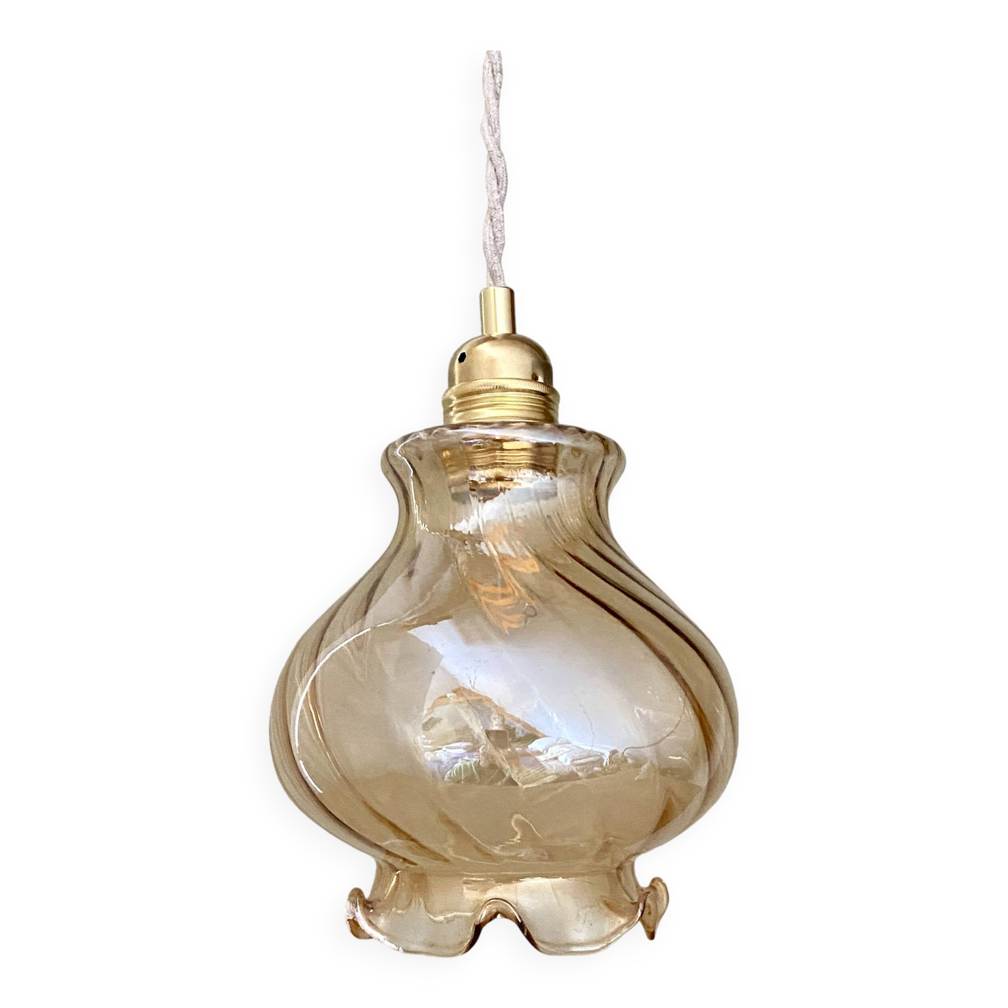 Vintage amber glass globe pendant light