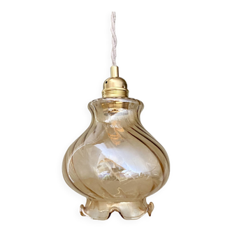 Vintage amber glass globe pendant light