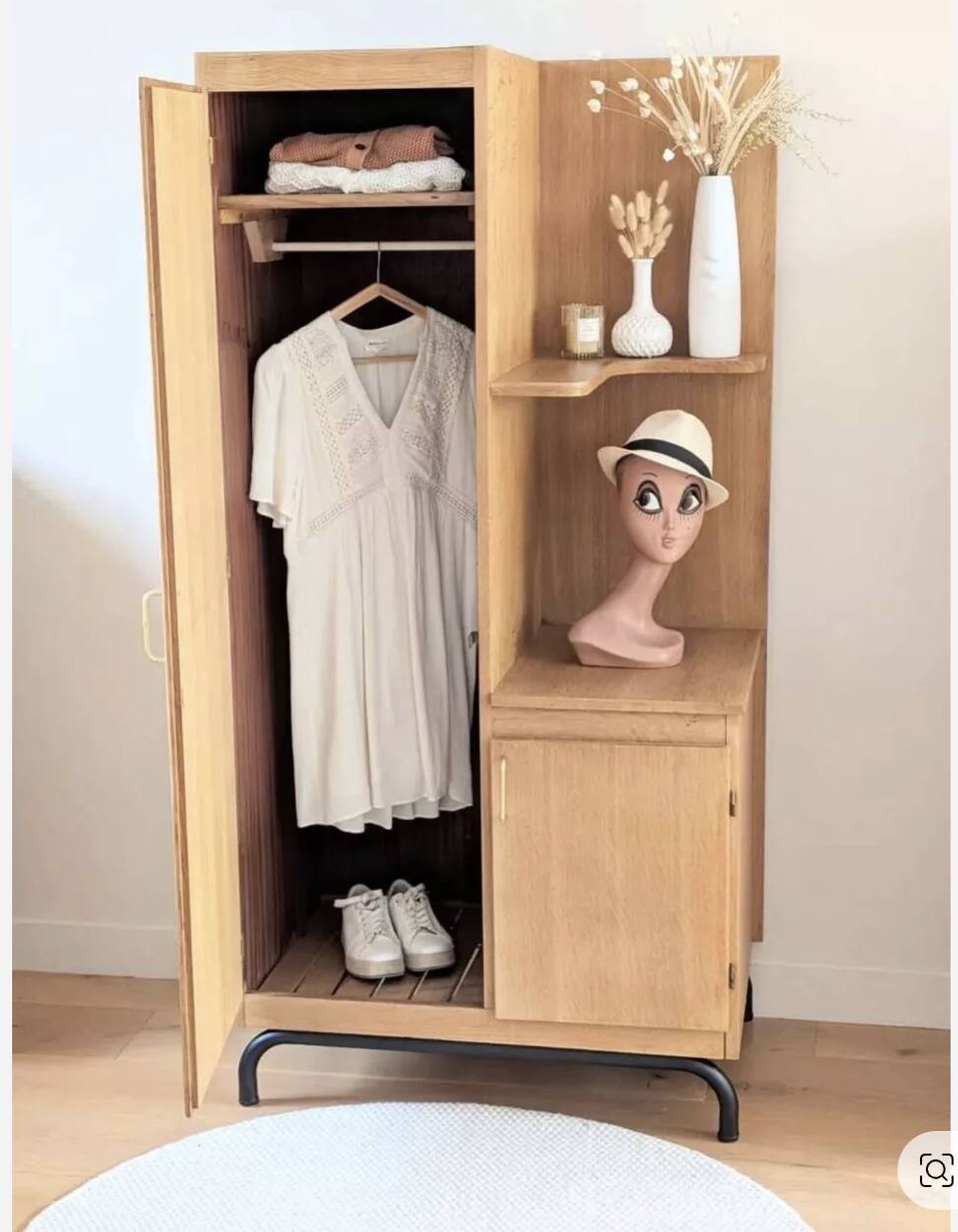 Asymmetrical vintage wardrobe renovated oak
