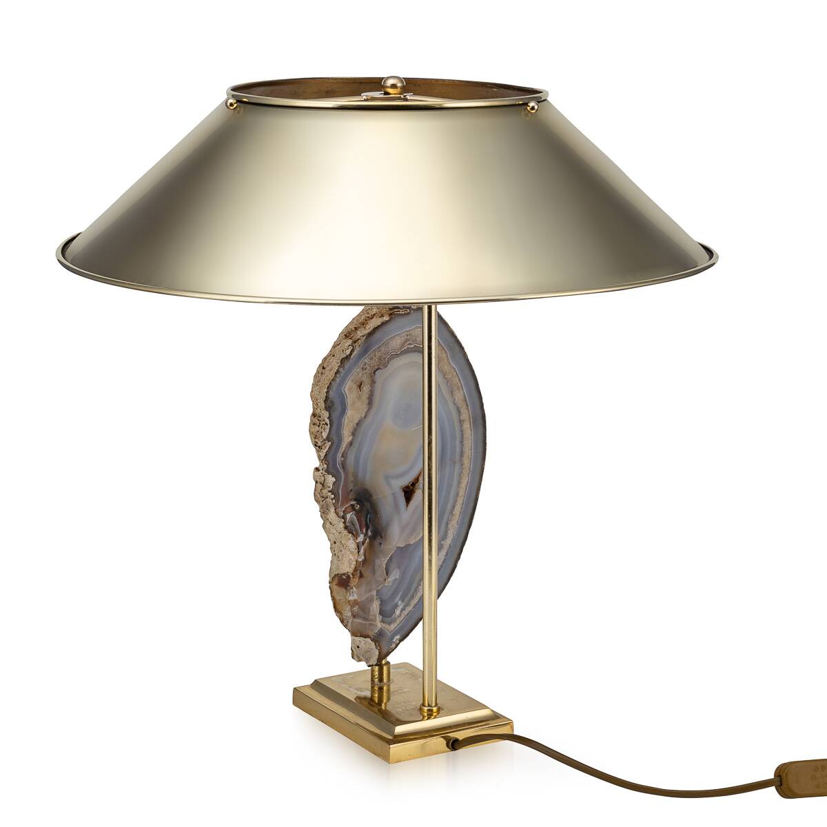 Vintage 20thc agate & brass table lamp by willy daro, belgium c.1970