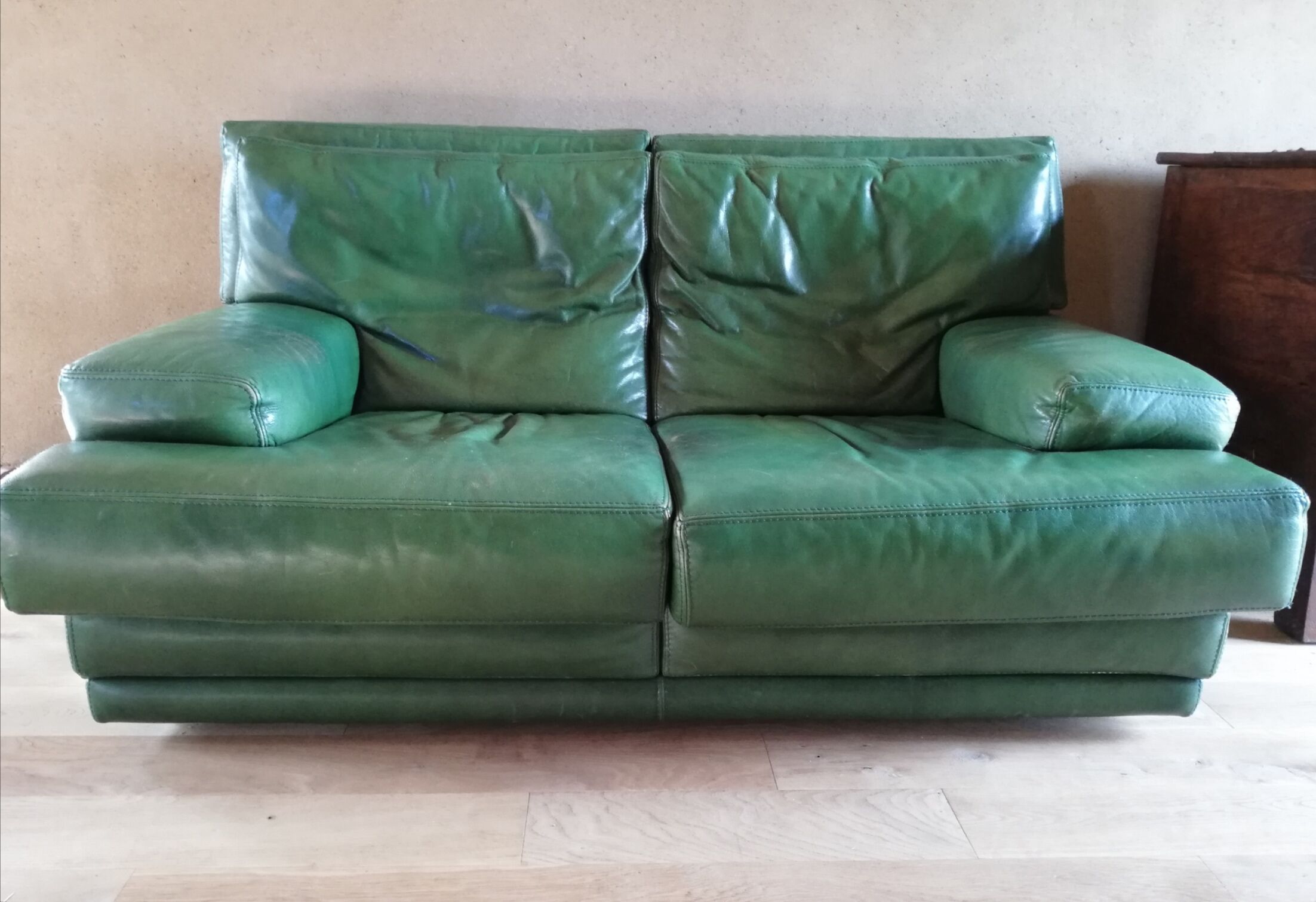 Roche Bobois green buffalo leather sofa