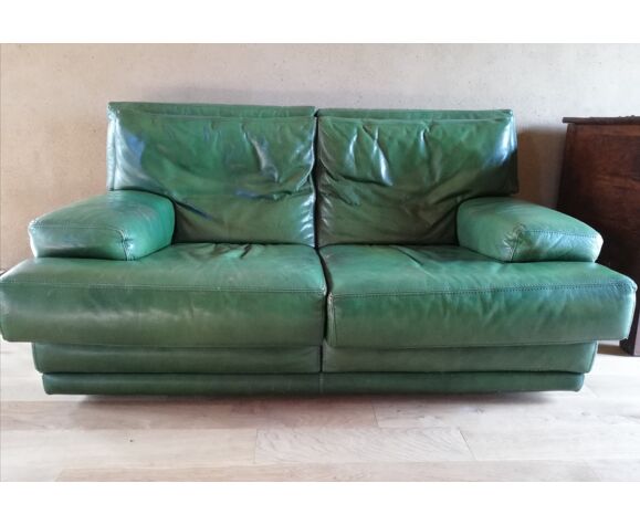 Roche Bobois Green Buffalo Leather Sofa, Green Leather Sofa And Loveseat