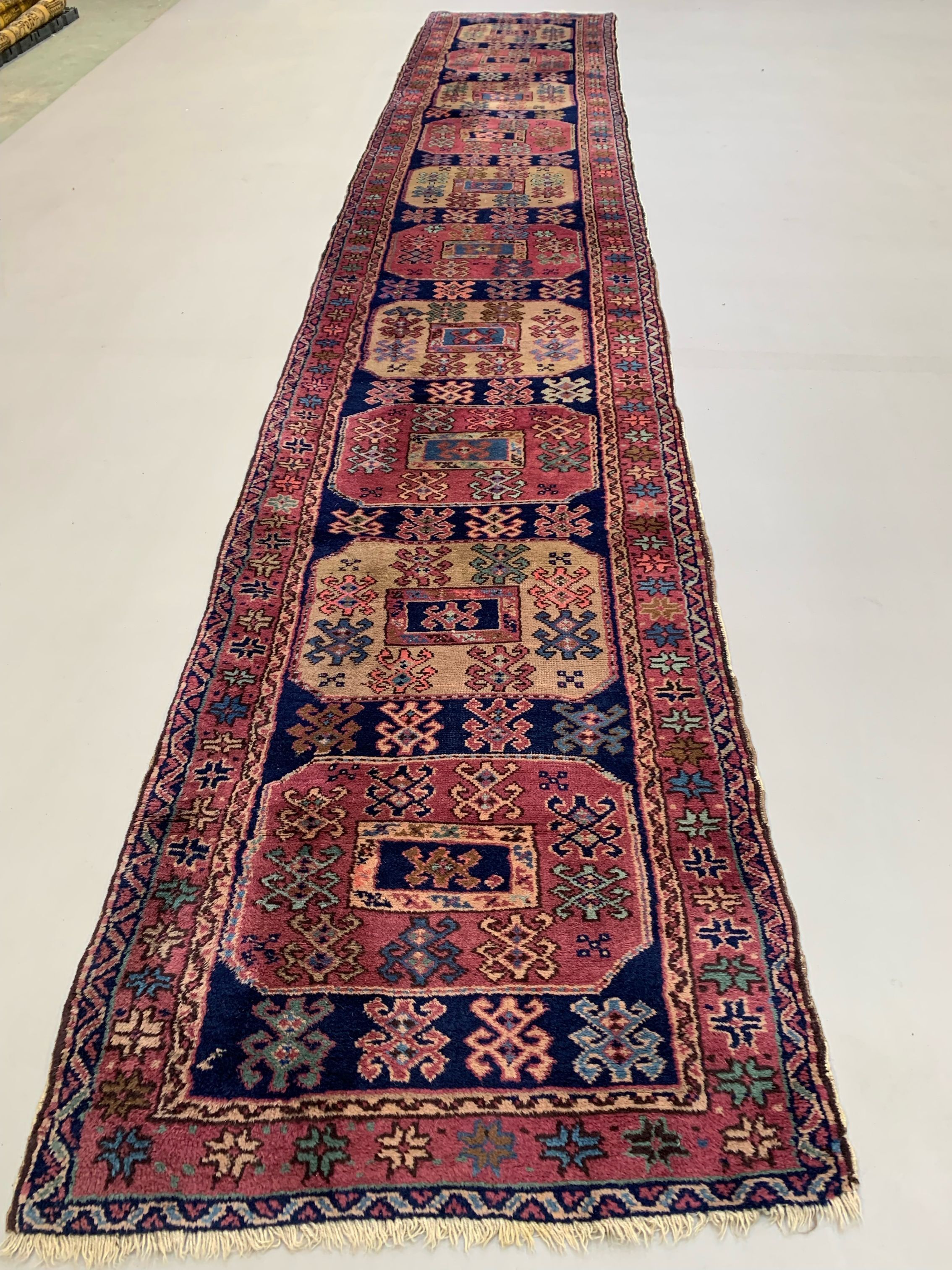 Antique azeri runner 483x84 cm, kazak, caucasian wool rug tribal handmade