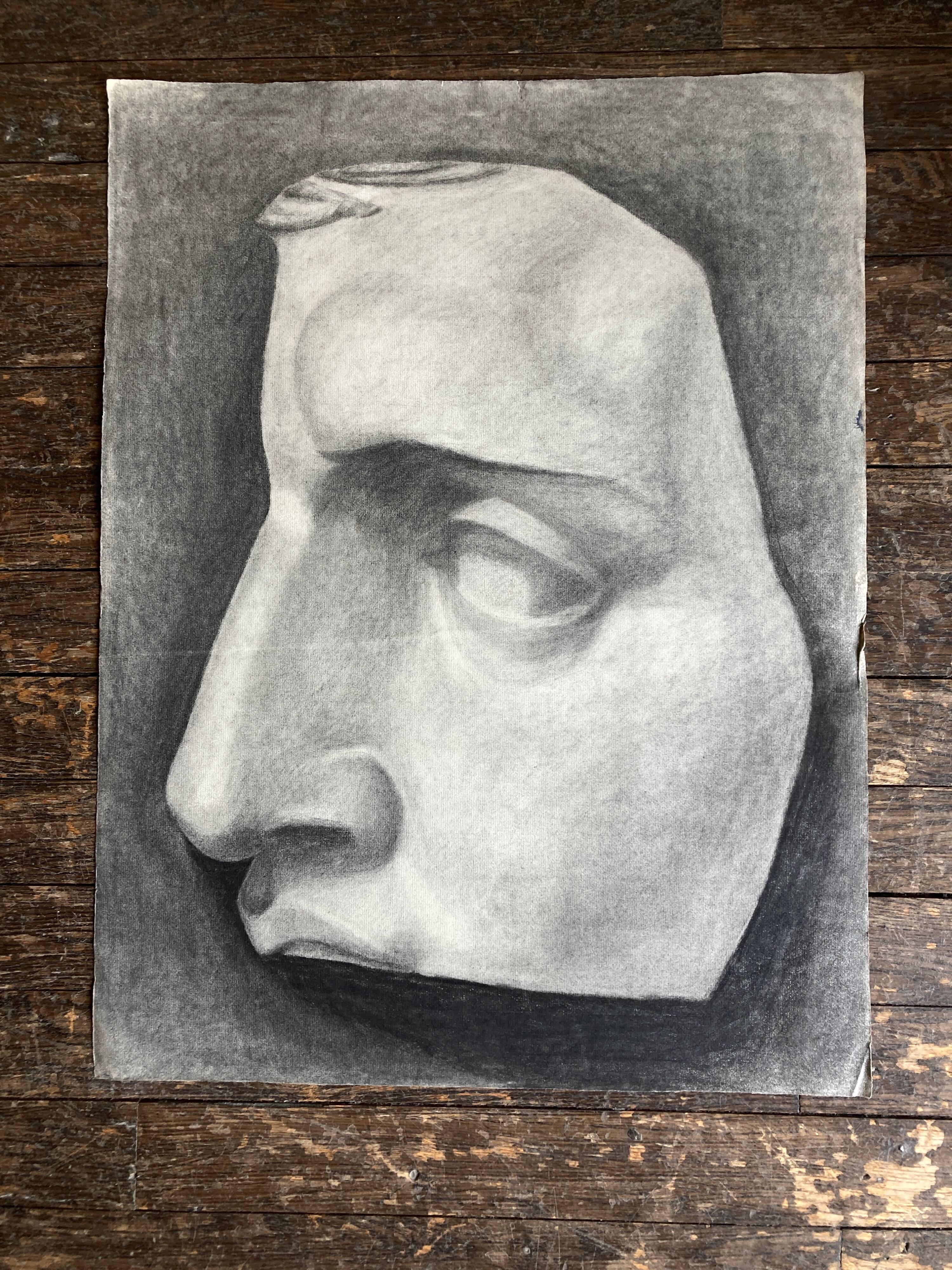 Tête de Napoléon plâtre par Canova détail étude d'atelier au fusain 1927