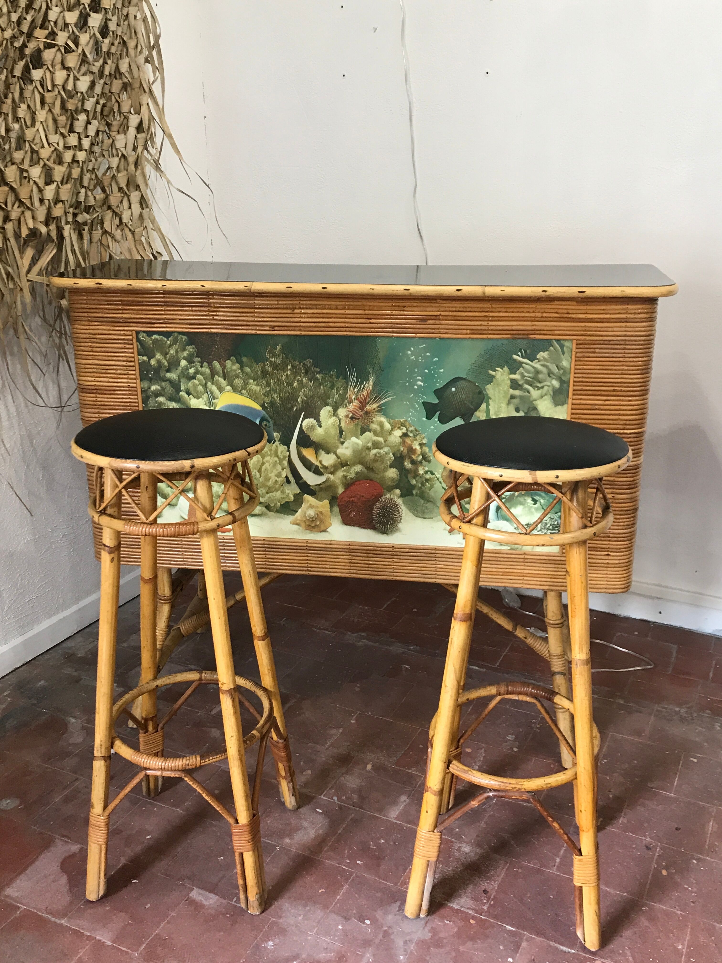 Pair of rattan bar stools
