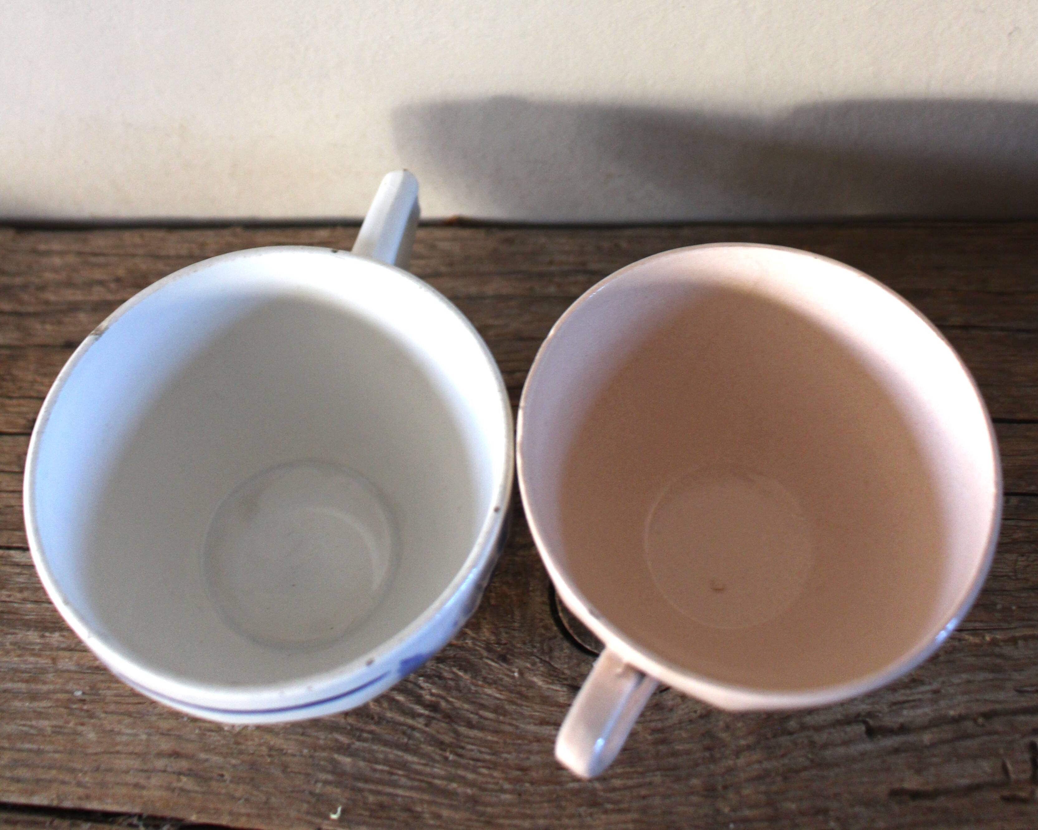 A set of 2 Digoin Sarreguemines cups with pink and blue flowers.