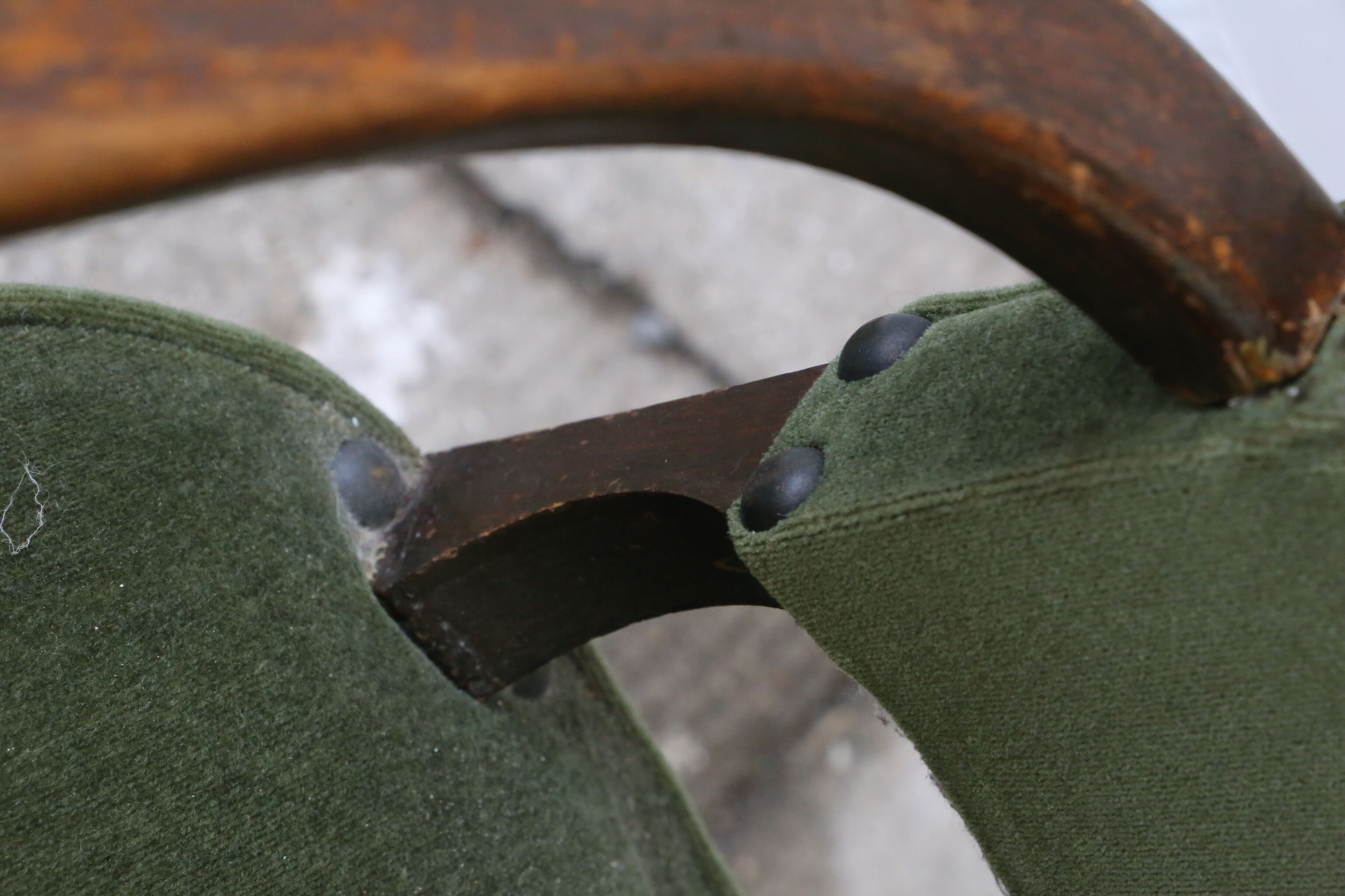 Dark wood and green velvet bridge chair