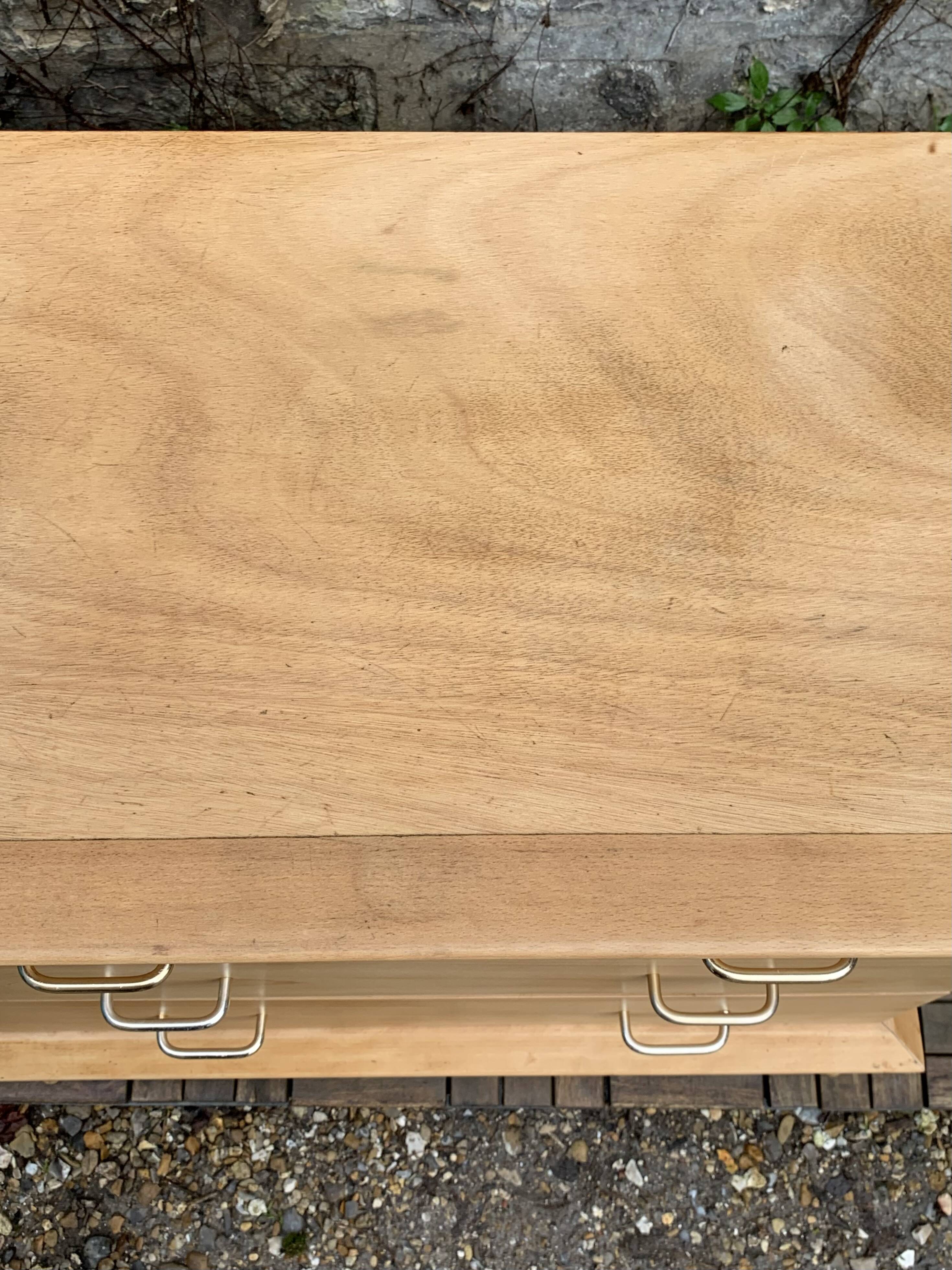 Vintage chest of drawers with compass feet, solid raw beech, 1960s