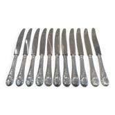 11 couteaux de table en métal argenté orfèvre Ercuis modèle roses de style Louis XVI