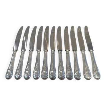 11 silver plated table knives, Ercuis goldsmith, Louis XVI roses model