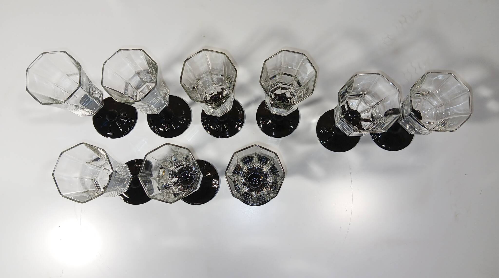 7 flutes and 2 octagonal-shaped wine glasses, Arcoroc Luminarc France