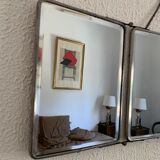 Vintage mirror 1950 triptych beveled purple barber - 25 x 58 cm