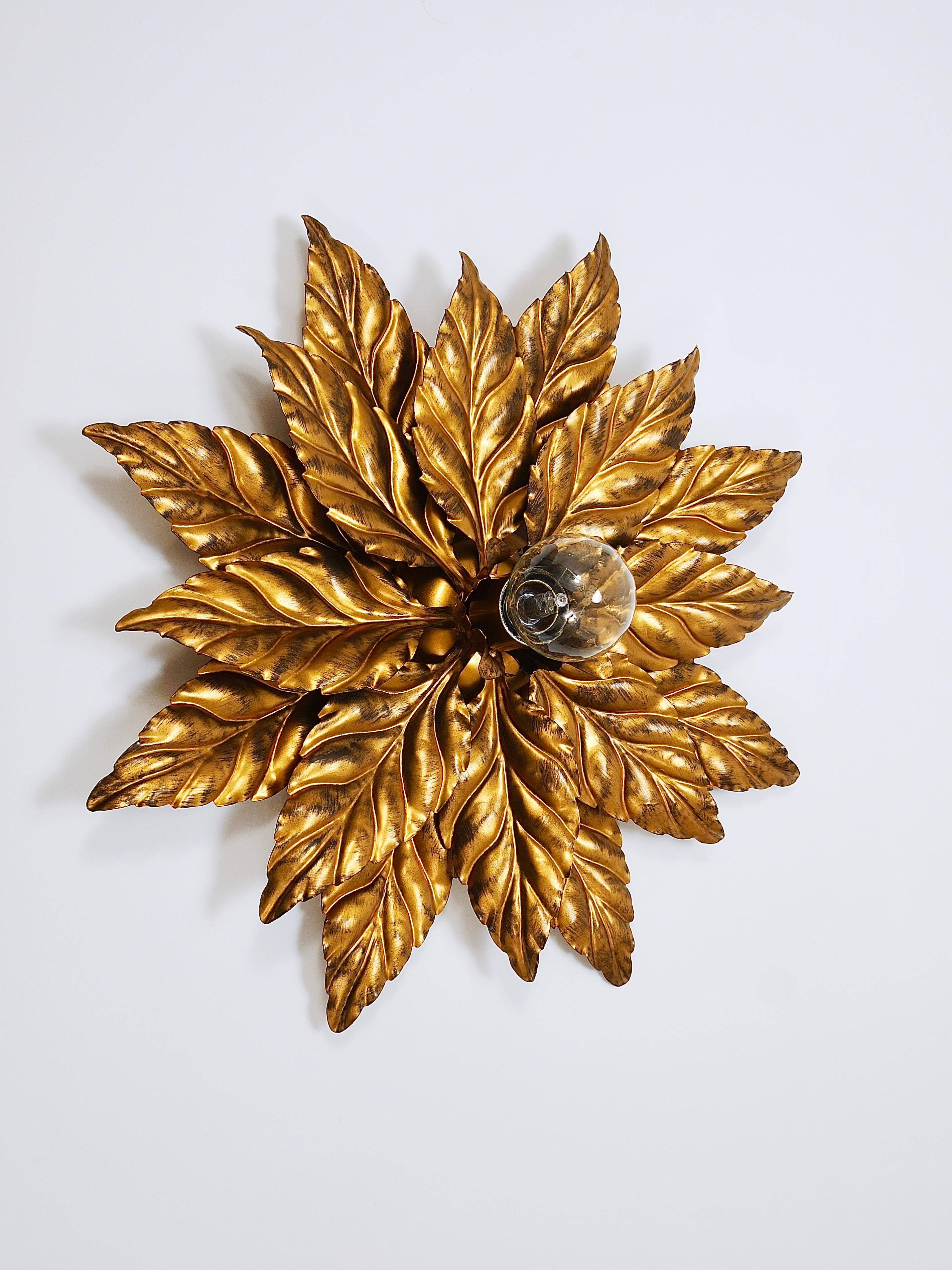 Hans Kögl Hollywood Regency Florentine Wall Light Ceiling Fixture in Gold Metal