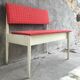Coffre banquette vintage bois laqué blanc et tissus - 1970