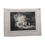 18th century forged water engraving children on the farm engraved by le prince circa 1750, printer basan n° 12