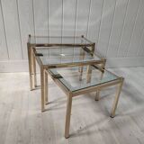 Vintage gilded metal side tables, glass and mirror