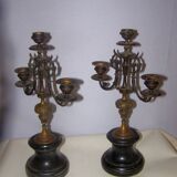 2 anciens chandeliers 3 branches en laiton socle en marbre