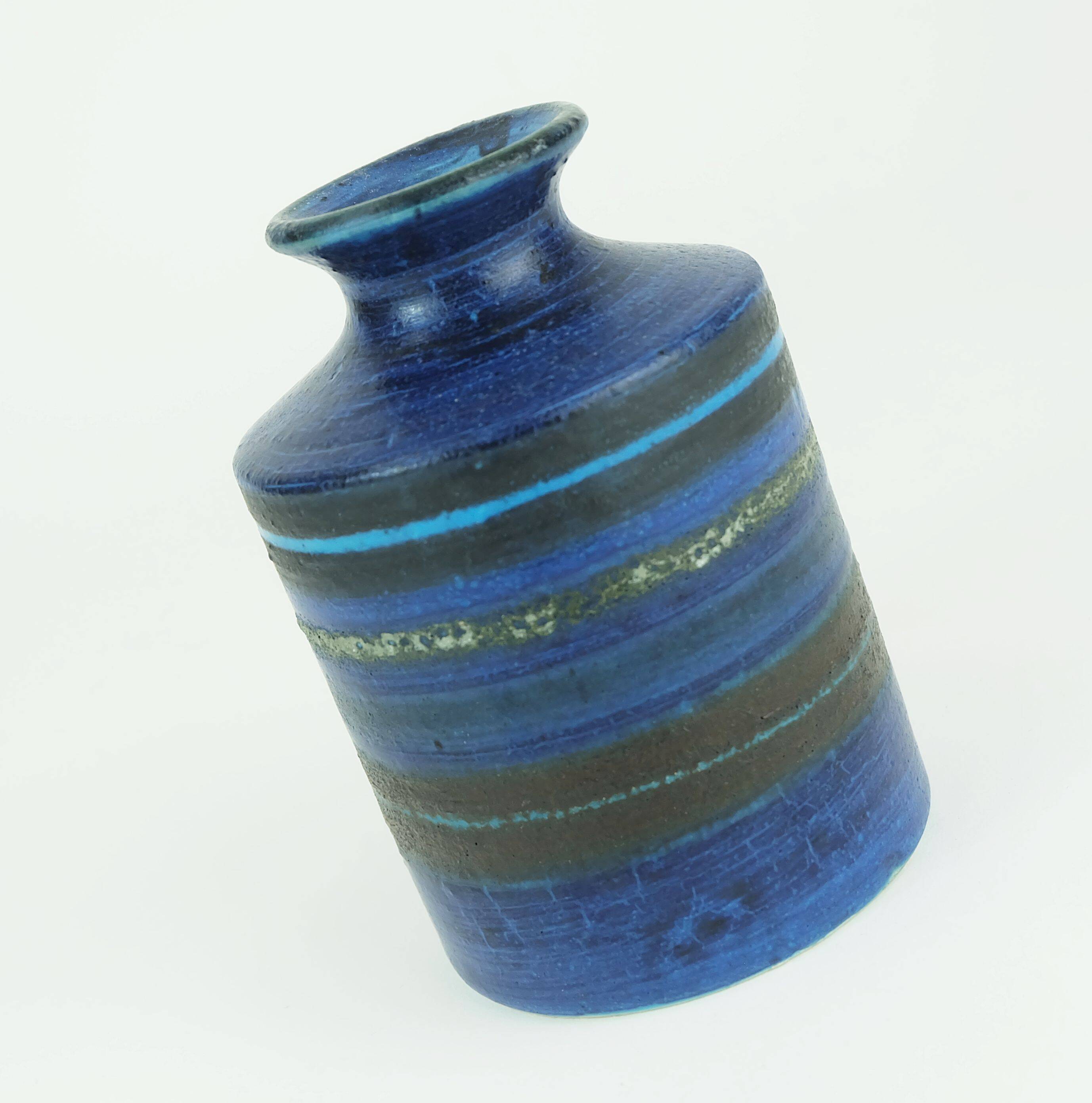 Vase du milieu du siècle bruno gambone, studio de poterie italien, décor à rayures