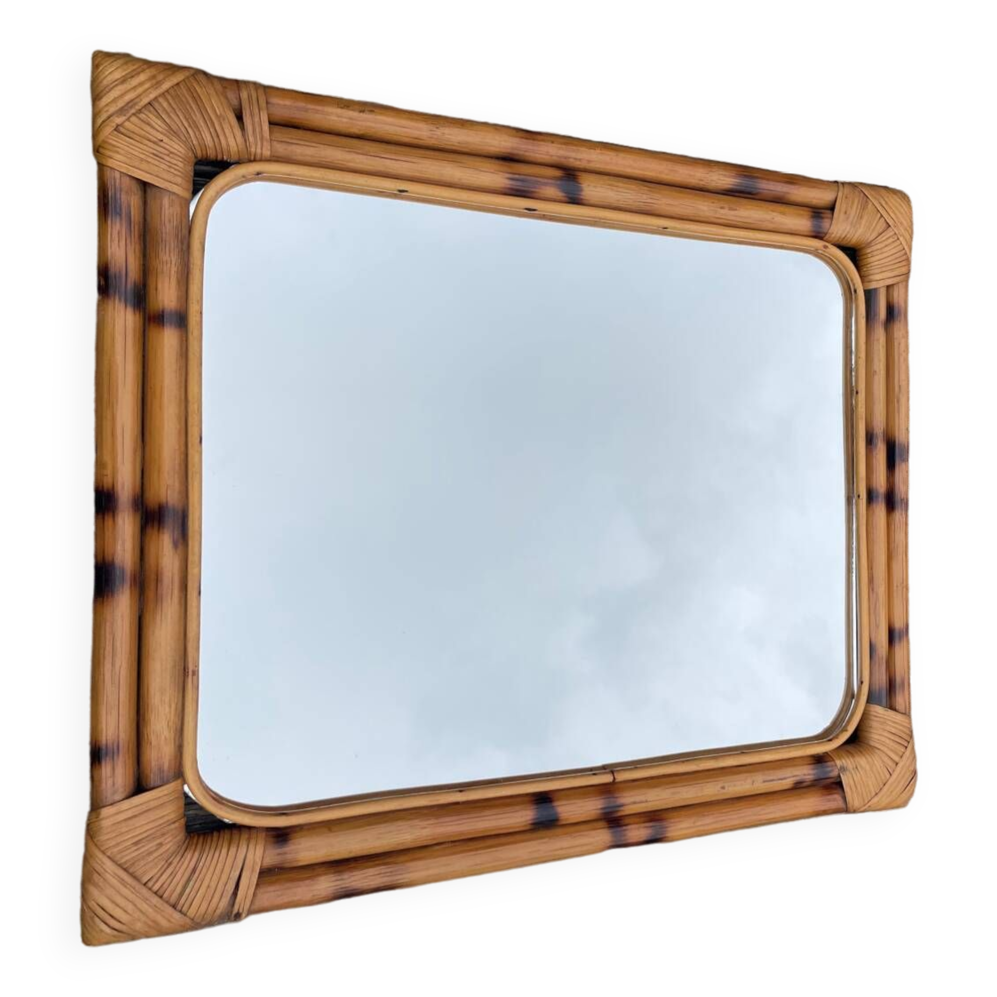 Miroir bambou rectangulaire vintage 1970