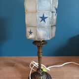 Bedside lamp mother-of-pearl blue star base bronze brass