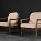 Pair of Mid-Century German Elegant Cherry Wood and Dusty Pink Fabric Armchairs