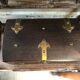 Old Box Storage Wood + Clamoir Metal Gilded Interior Fabric Red Vintage