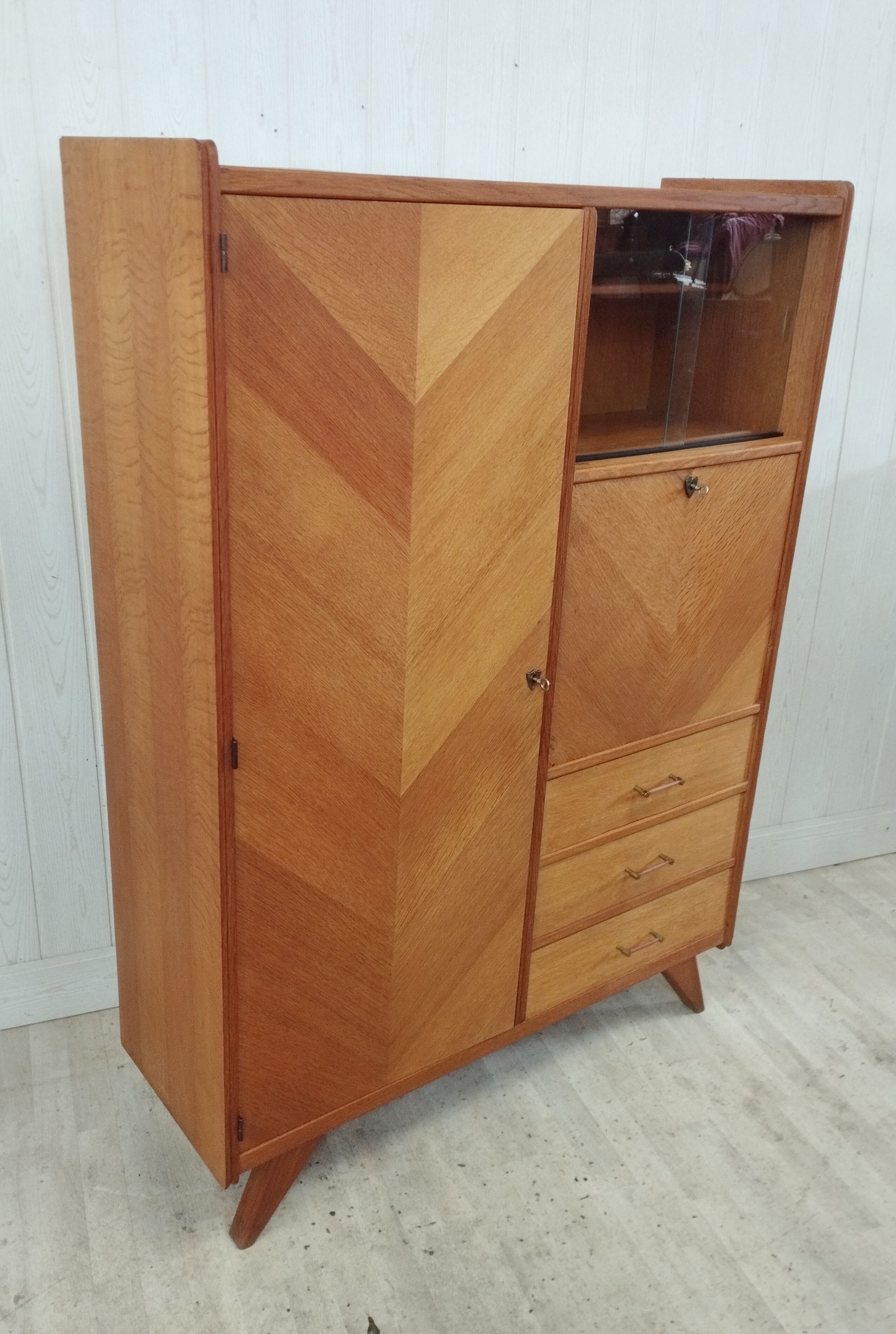Secrétaire armoire vintage pieds compas