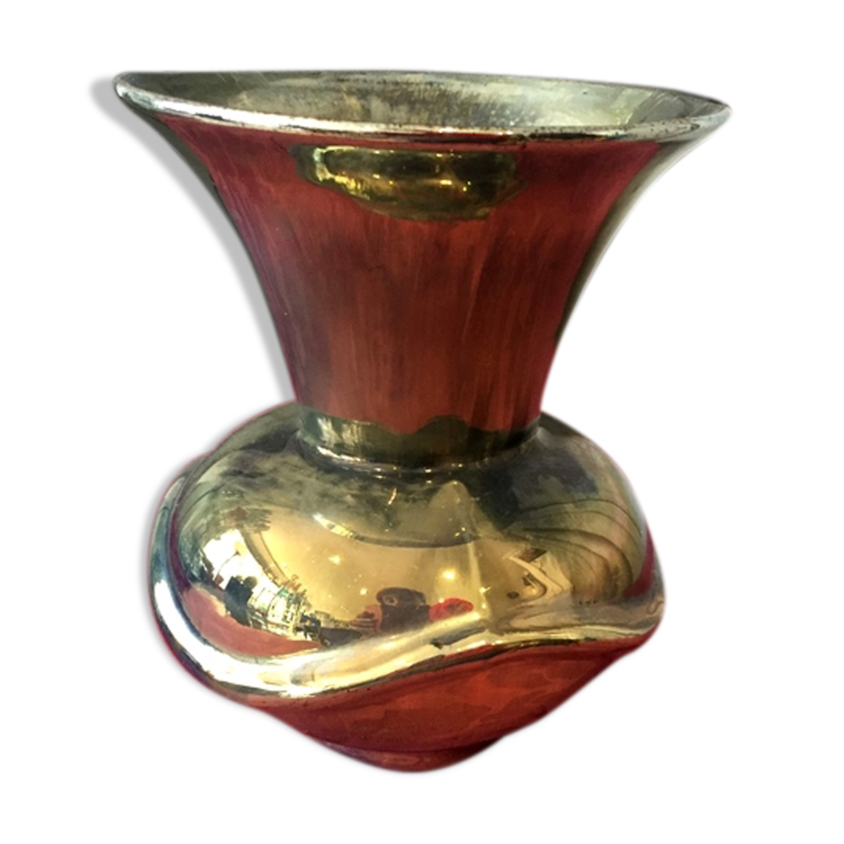 Rambervillers green gold metal reflection flame gres vase